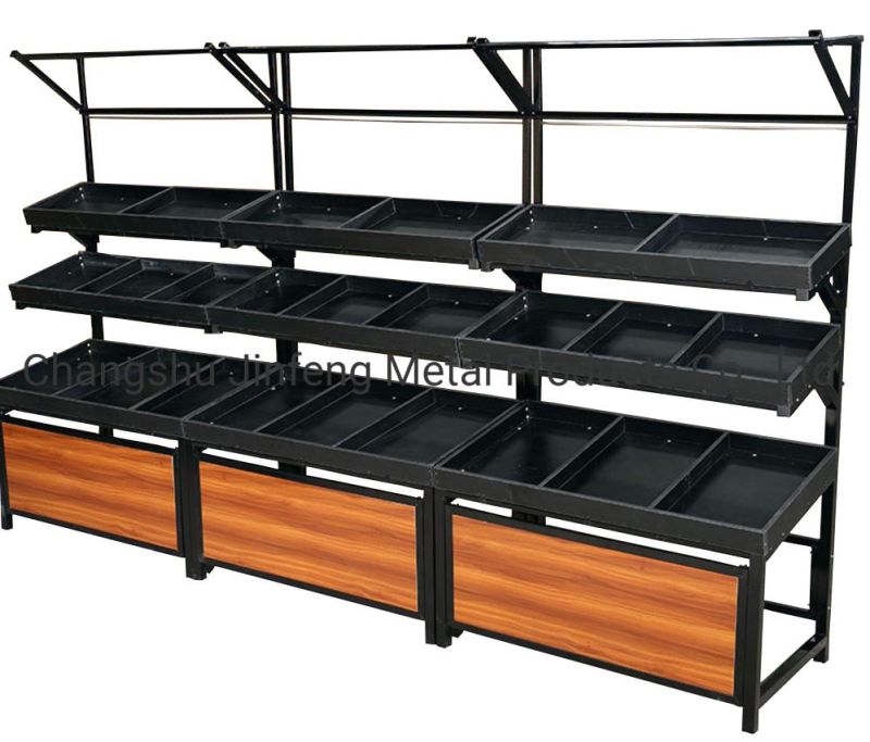 Supermarket Shelves Customizable Stable Combination Three Layers Vegetable and Fruit Display Racks with Wood