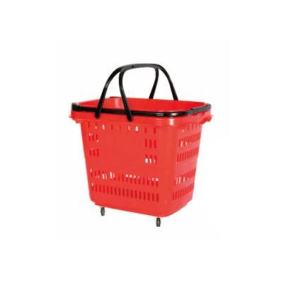 Enlarged Luxury Rod Hand Plastic Shopping Basket with Four Wheels