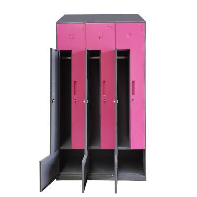 Gym Changing Room Use Z Shape Door Steel Wardrobe Locker Metal Clothes Cabinet with Slope