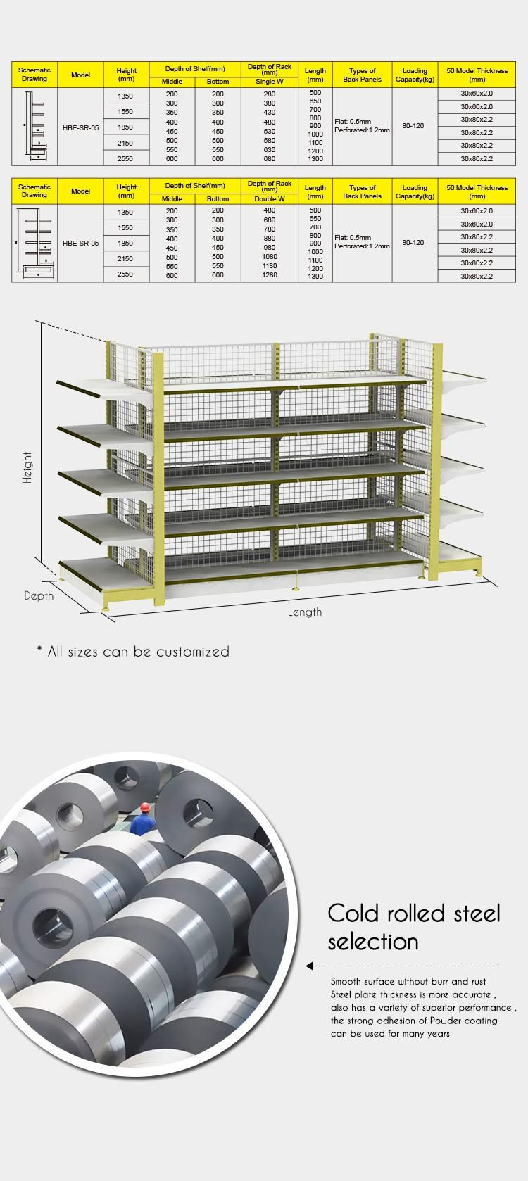 Supermarket Metal Book Display Shelving with LED Header