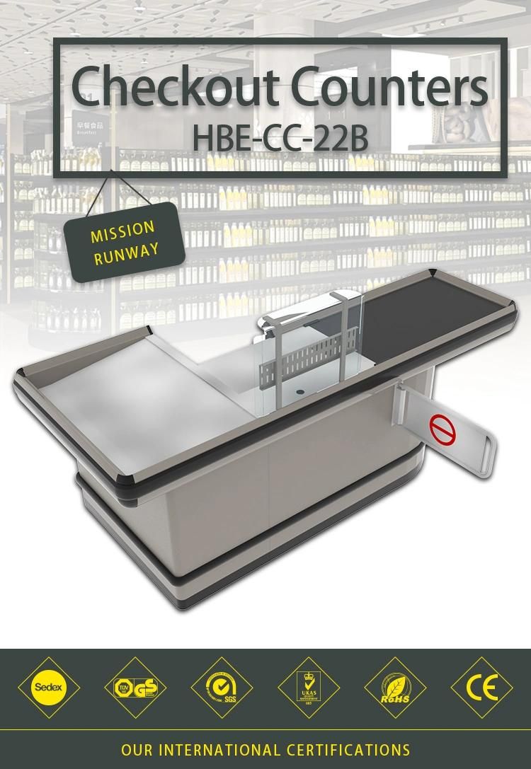 Supermarket Automatic Cash Conveyor Checkout Counters with Swing Gate