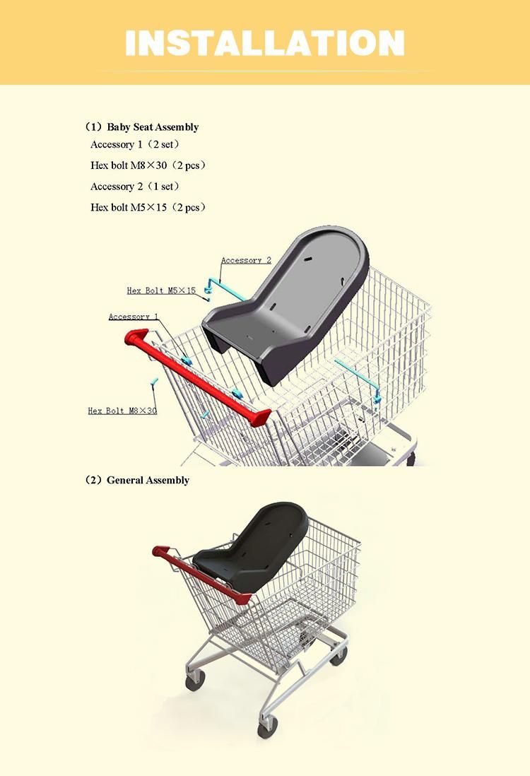 Plastic Supermarket Shopping Trolley Comfortable Baby Seat with Safety Belt