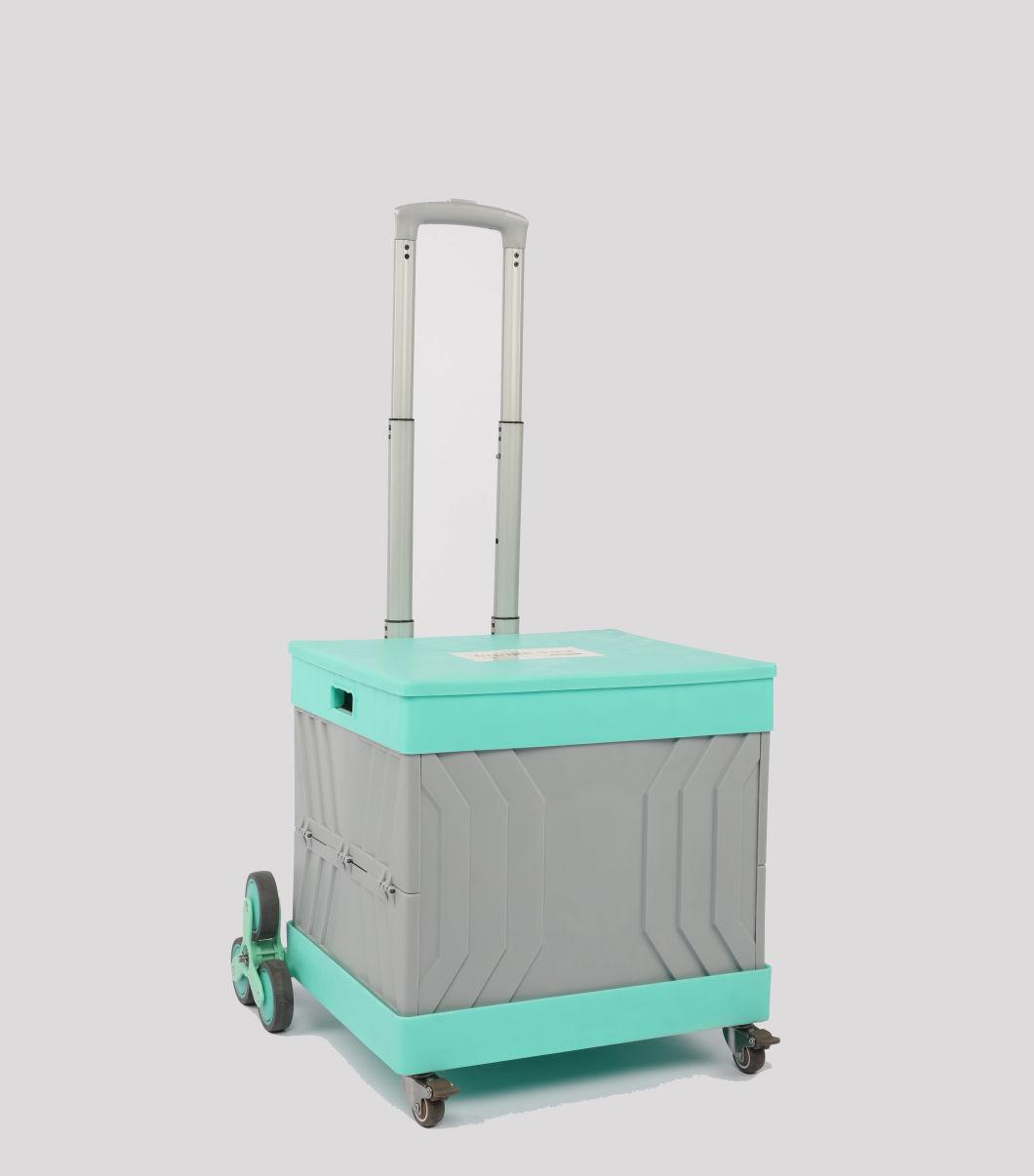 China Factory Rolling Folding Shopping Plastic Crate Trolley Cart with Seat