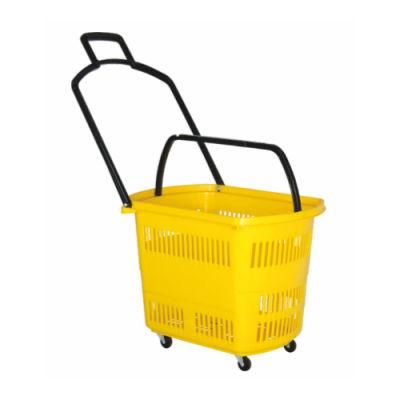 Large Trolley Plastic Basket Shopping Basket with Four Wheels 48L