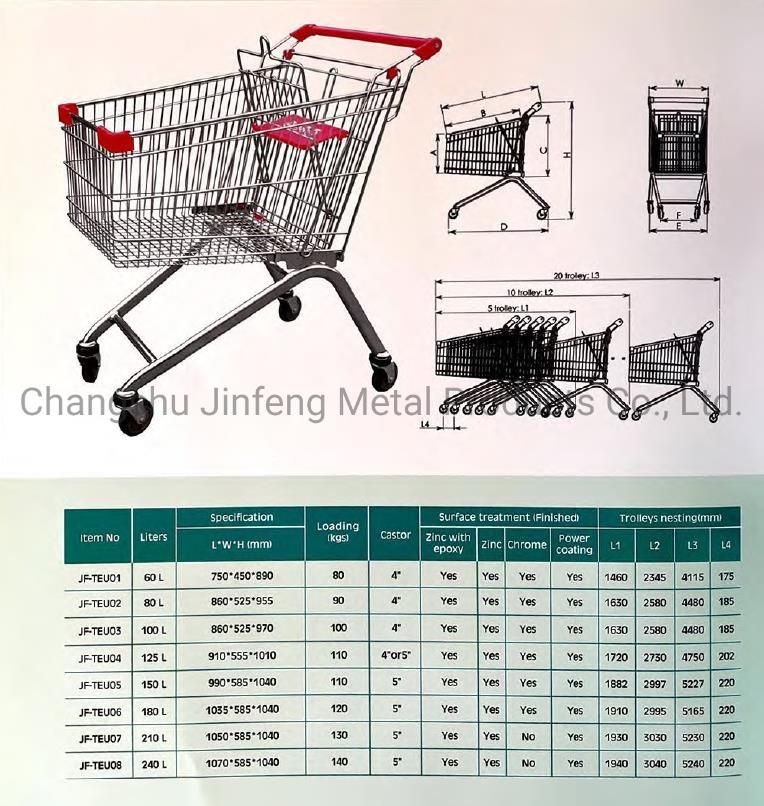 Supermarket Trolleys Shopping Mall Metal Shopping Carts with Wheels