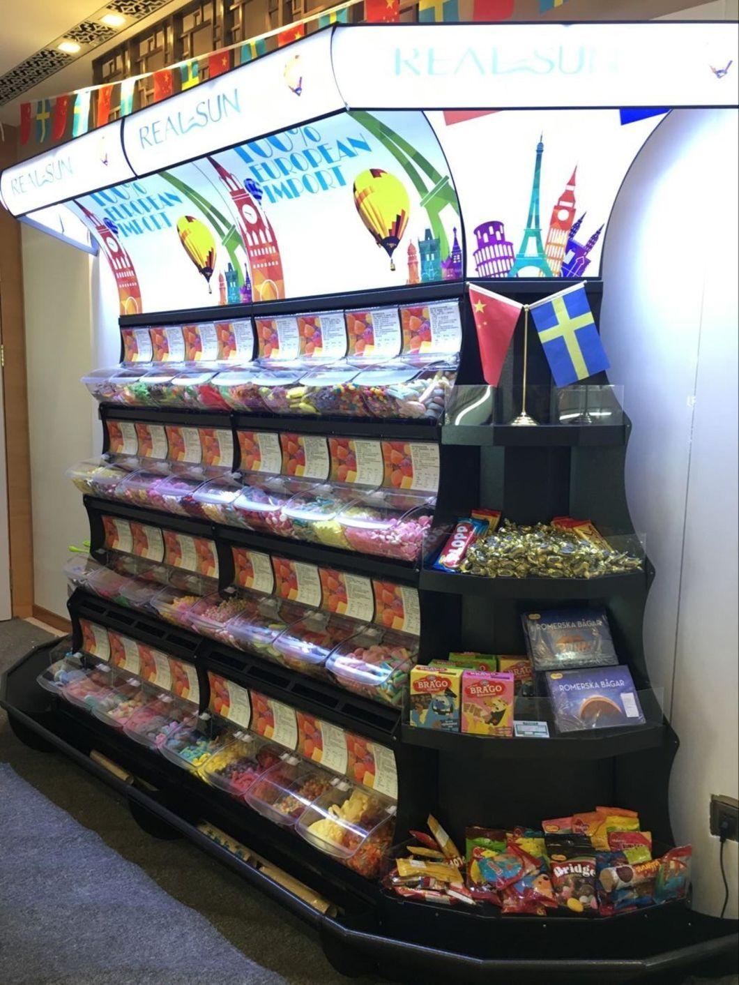 Supermarket Candy Display Rack Snack Display Racks with Scoop Bins