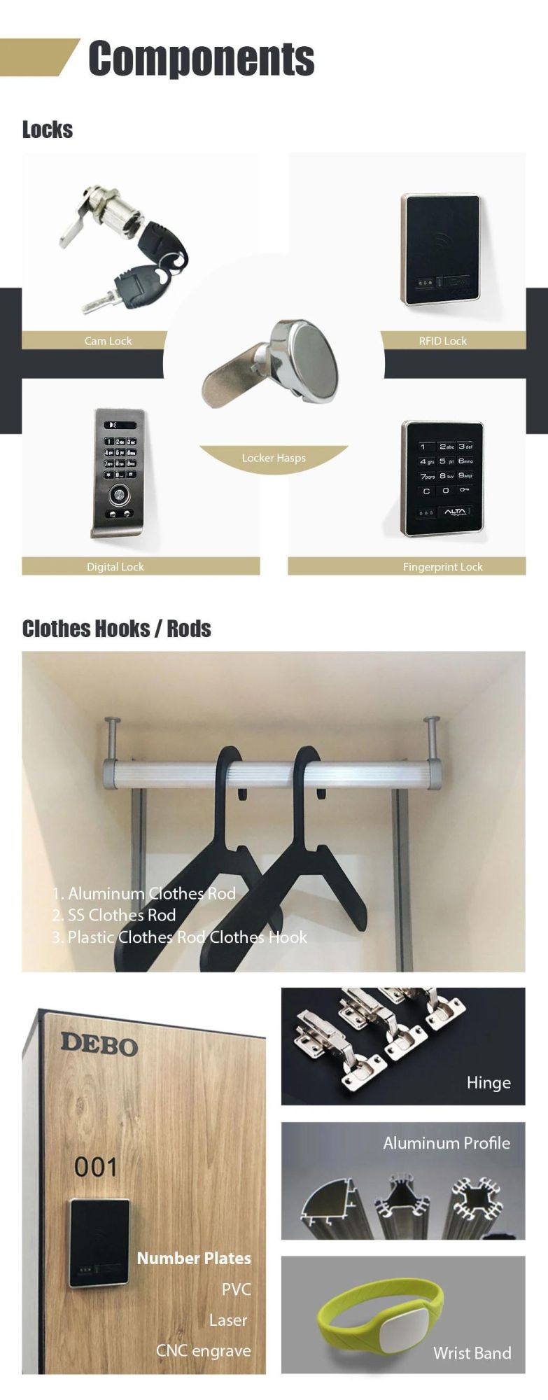 Debo Changing Room HPL Lockers / Phenolic Locker / Cdf Locker/ Aluminum Fixed Locker