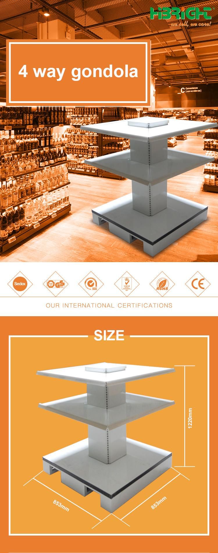 Grocery Store Exhibition Metal 4 Way Display Stand Rack