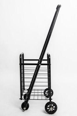 China Wholesale Small 4 Wheels Foldable Shopping Trolley Black Steel Folding Market Carts