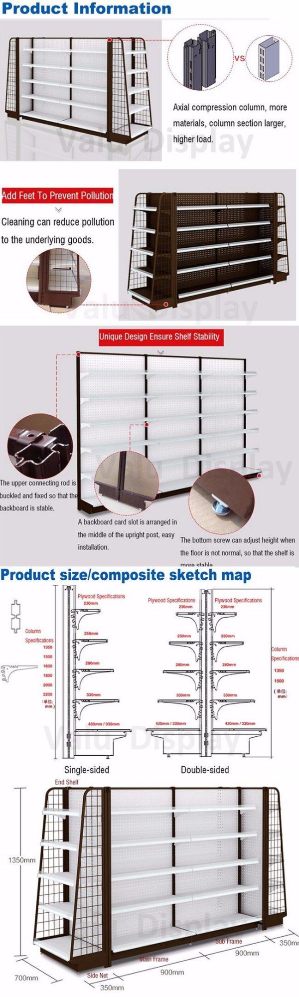 Retail Store Display Rack Grocery Gondola Shelving Supermarket Shelf