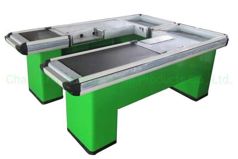 Supermarket Design Checkout Counter Cashier Desk with Conveyor Belt