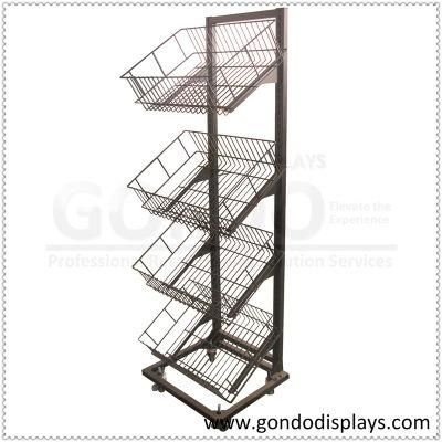 4-Shelves Black Powder Coated Metal Rack Shelving for Store Retails