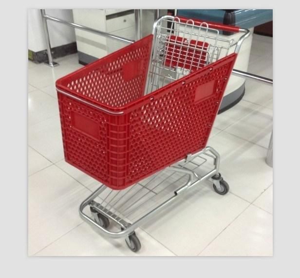 Nice Quality 180L Handle Wheels Plastic Shopping Cart and Baby Seats, Packing Use Air Bubble Film (YD-T6)