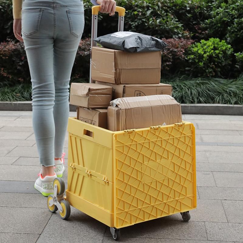 China Manufacturer 2 in 1 Plastic Folding Rolling Collapsible Crate Trolley Cart for Shopping