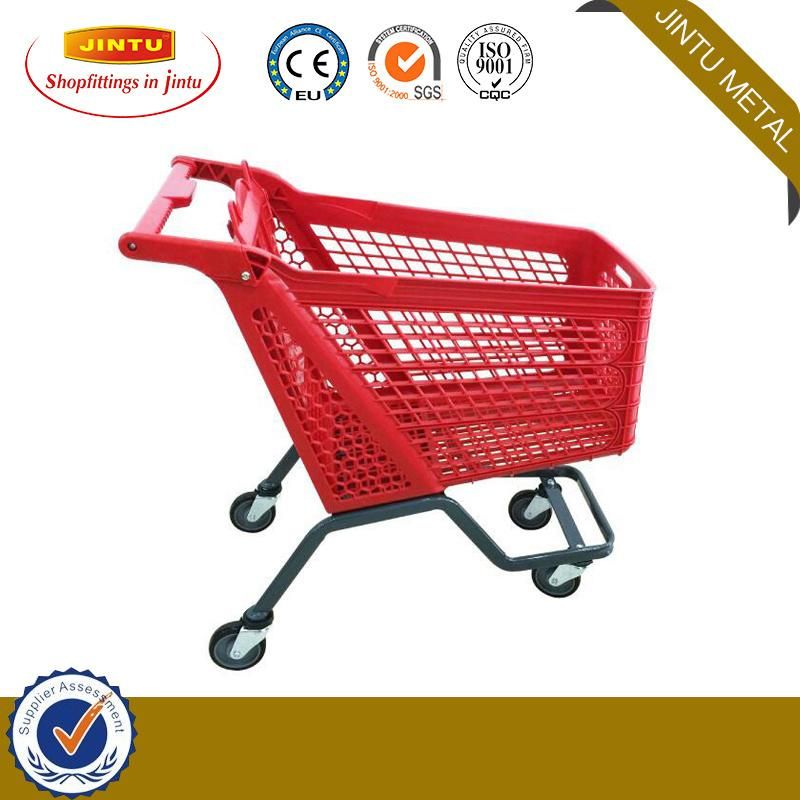 Supermarket Plastic Shopping Cart with Swivel Rubber Wheels