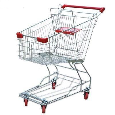 Asian Style 80L Metal Shopping Cart Trolley in Supermarket