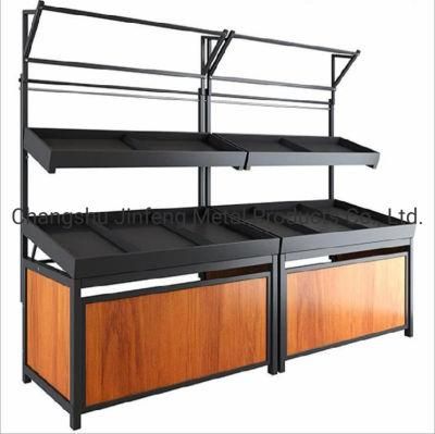 Supermarket Wooden and Metal Display Rack for Vegetable and Fruit