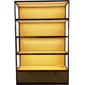 CY036-China Manufactured Customized Modern Designed Metal Frame Wooden Supermarket Retail Display Shelf With LED Light