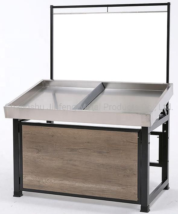 Supermarket Shelf Stainless Steel and Wood Material Display Rack Fruit and Vegetable Display Stand