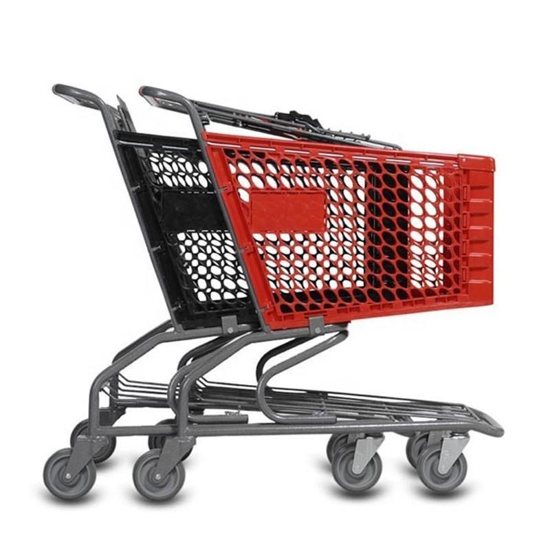 2021 New Design Supermarket Plastic Shopping Trolley Cart with 4 Wheels