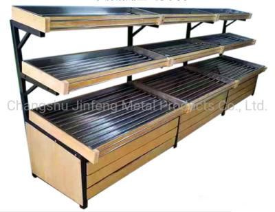 Supermarket Wooden and Metal Display Rack Fruit and Vegetable Display Shelving Jf-Vr-169