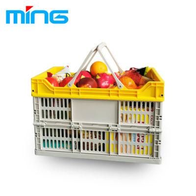 Supermarket Plastic Folding Crates Storage Baskets with Two Handles