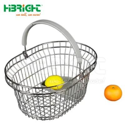 Grocery Pharmacy Store Chromed Steel Wire Shopping Hand Basket with Semi-Circle Plastic Tray