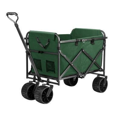Camping Trolley Collapsible Folding Wagon Shopping Cart with Wheels, Green