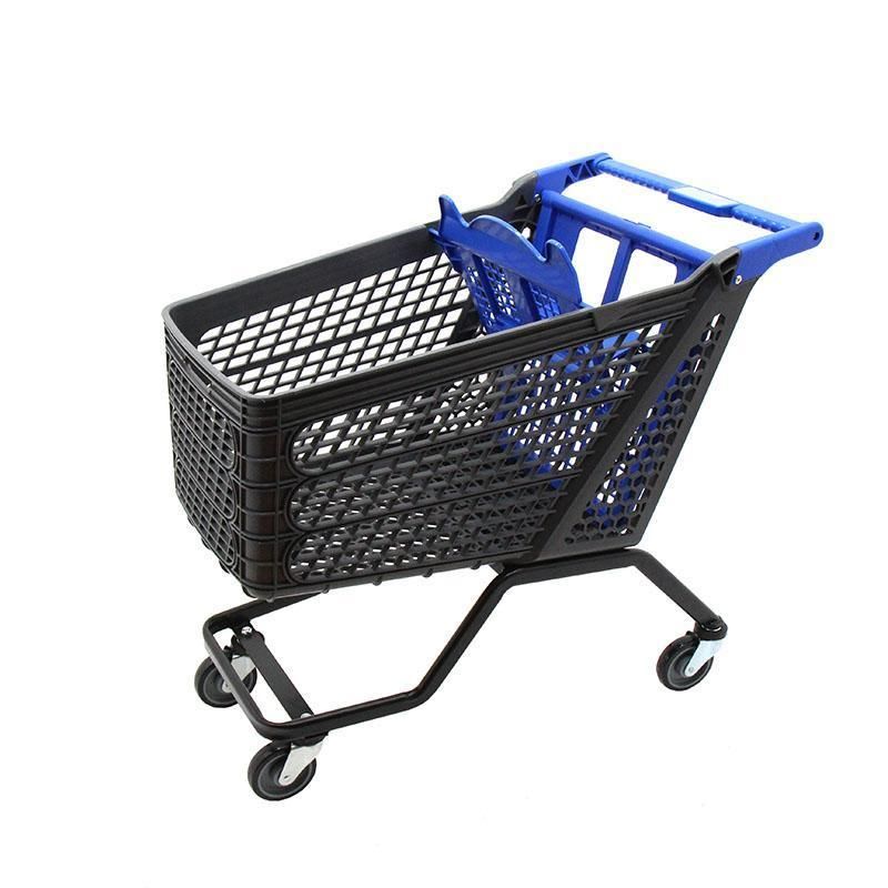 2021 New Design Supermarket Plastic Shopping Trolley Cart with 4 Wheels