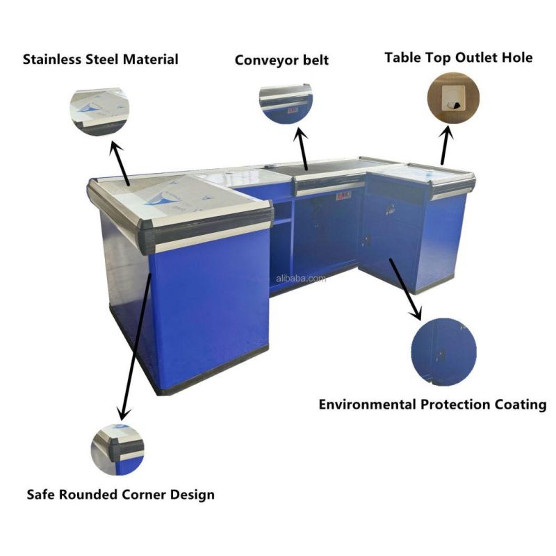 Custom Supermarket Retail Store Checkout Cashier Counter with Conveyor Belt