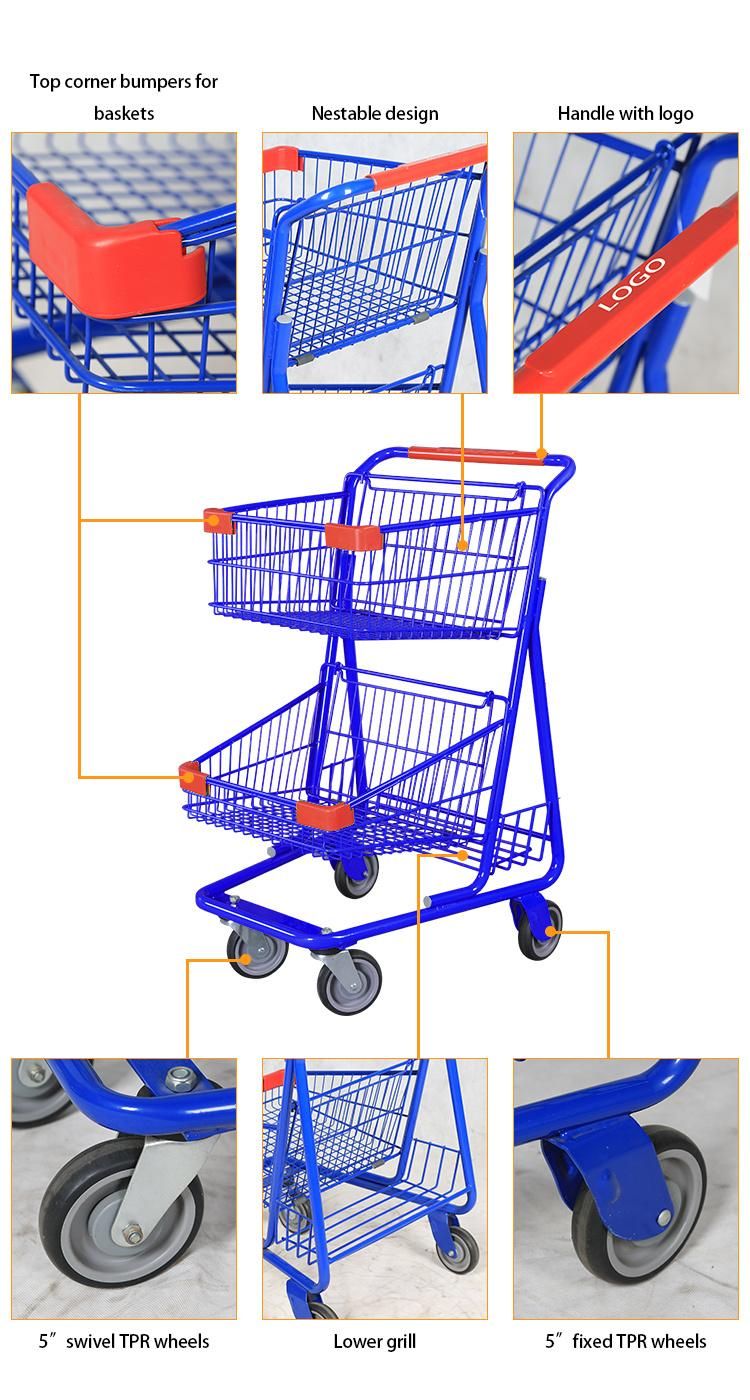 70L American Style Supermarket Cart Two Tier Metal Shopping Trolley