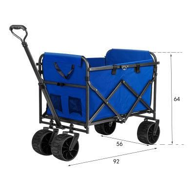Outdoor Collapsible Wagon Utility Folding Cart Heavy Duty All Terrain Wheels for Shopping Trolley Garden with Side Bag and Cup Holders