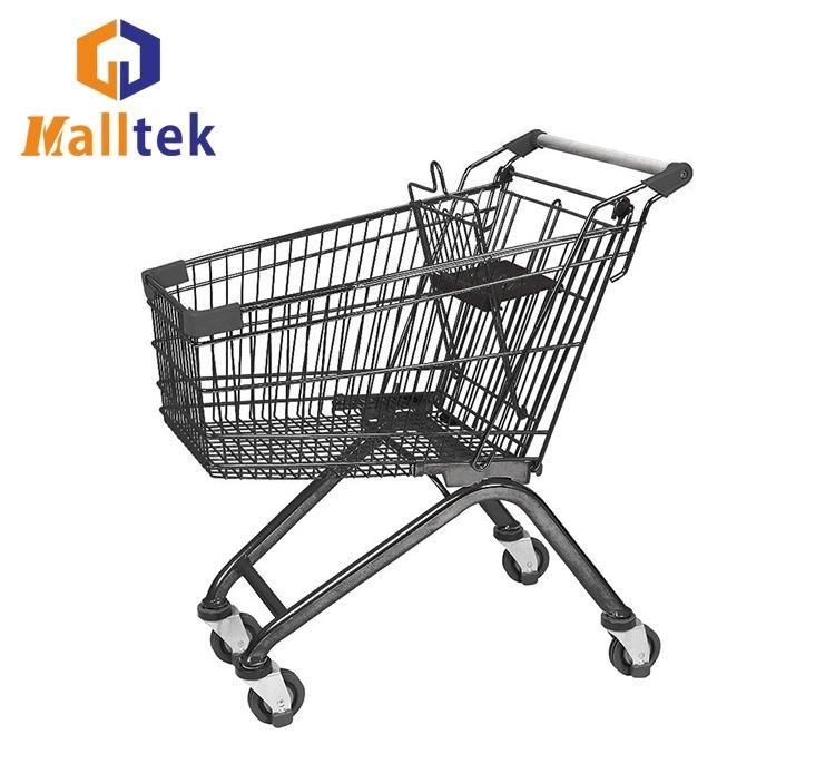 60-300L European Retail Store Metal Steel Shopping Trolley Cart with 4 Inch Castors