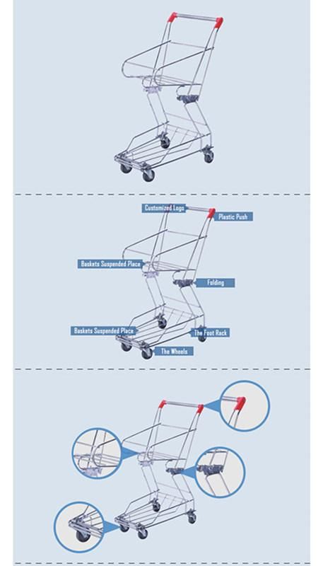 Zinc Basket Trolley Supermarket Shopping Basket Cart