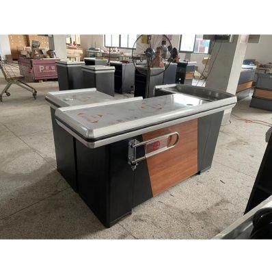 Chinese Manufacturer Retail Half Round Cash Counter Table Blue Cashier for Sale