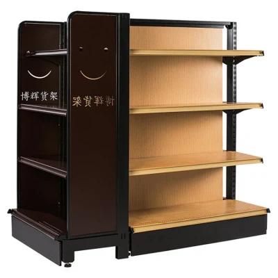 Metal and Wood Material Gondola Supermarket Display Shelf