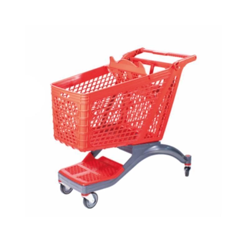 High Quality Trolley Cart with 4 Wheels Supermarket Plastic Shopping Trolley