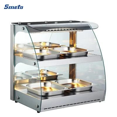 Open 2 Layers Buffet Breakfast Glass Warmer Hot Food Display Cabinets Showcase