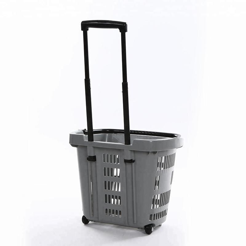 Good Price Store Equipment Plastic Shopping Basket with Wheels