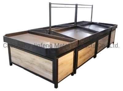 Supermarket Customized Wooden and Metal Shelves Display Rack for Vegetable and Fruit