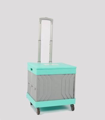 China Hot Sale Personal Folding Plastic Box Supermarket Cart with Adjustable Handle