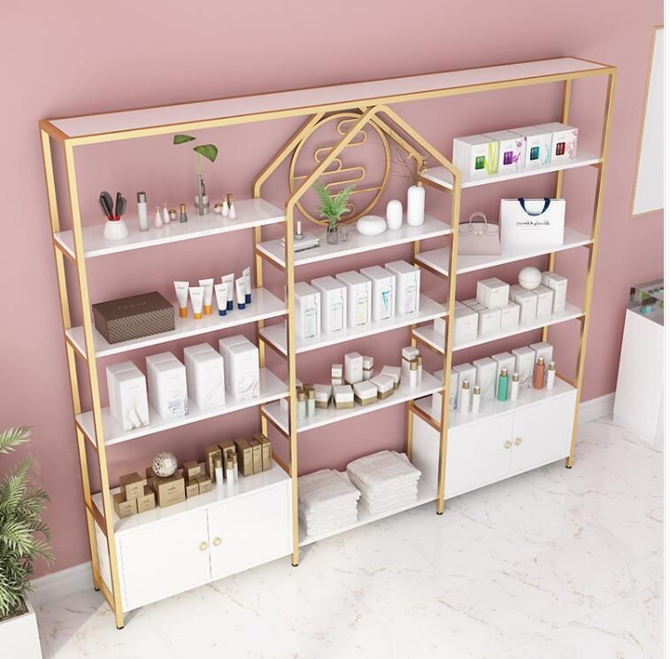 Shopping Mall Wood and Acrylic Wall Unit Cabinet Store Furniture Makeup Mac Cosmetic Cabinet Display Stand