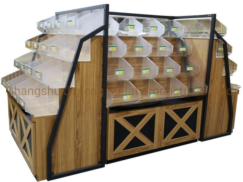 Supermarket Wooden Shelves for Bulk Food Bin Wooden Display Rack