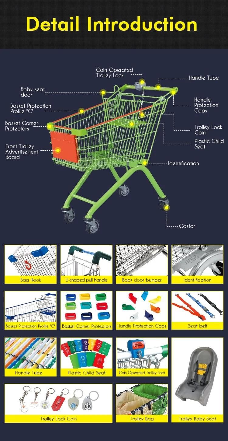 Metal Plastic Powder Coating Shopping Carts with Travelator Castors