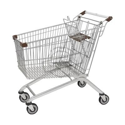 Hot Sales Supermarket Metal 60L Shopping Trolley with PU Wheels