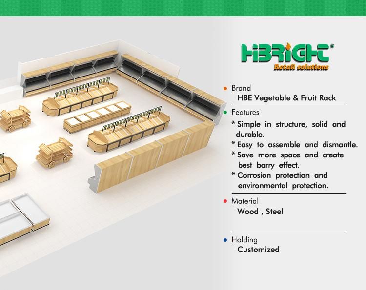 Moving Wooden Produce Fruit Vegetable Viggies Display Rack with Wheels