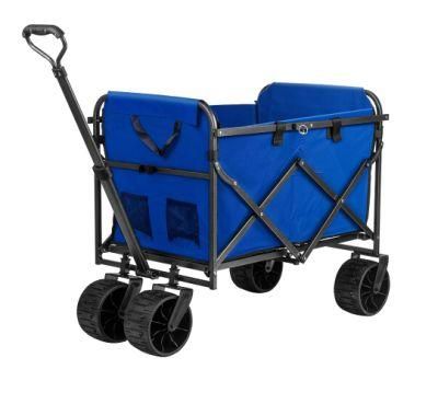Camping Trolley Collapsible Folding Wagon Shopping Cart with Wheels, Blue