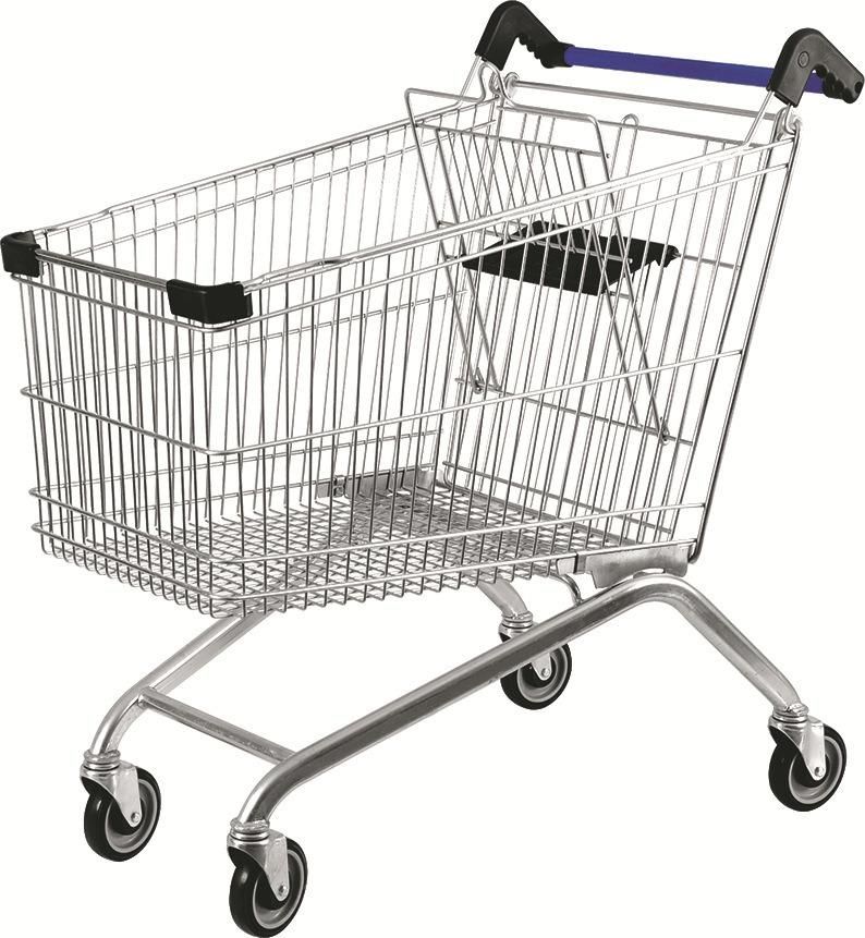 European Style Supermarket Wire Shopping Trolley Cart with Plastic Cover