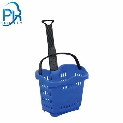 Supermarket Plastic Shopping Basket with Wheels