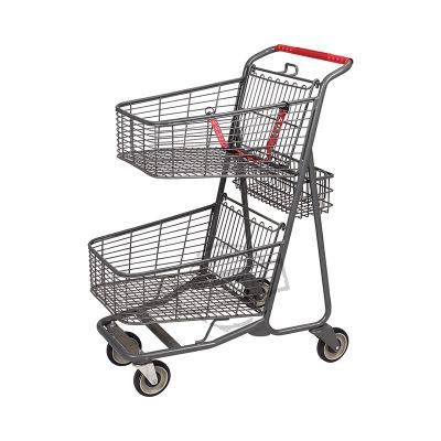 Hot Sale Zinc Plated Retail Store 2-Tier Shopping Trolley Cart